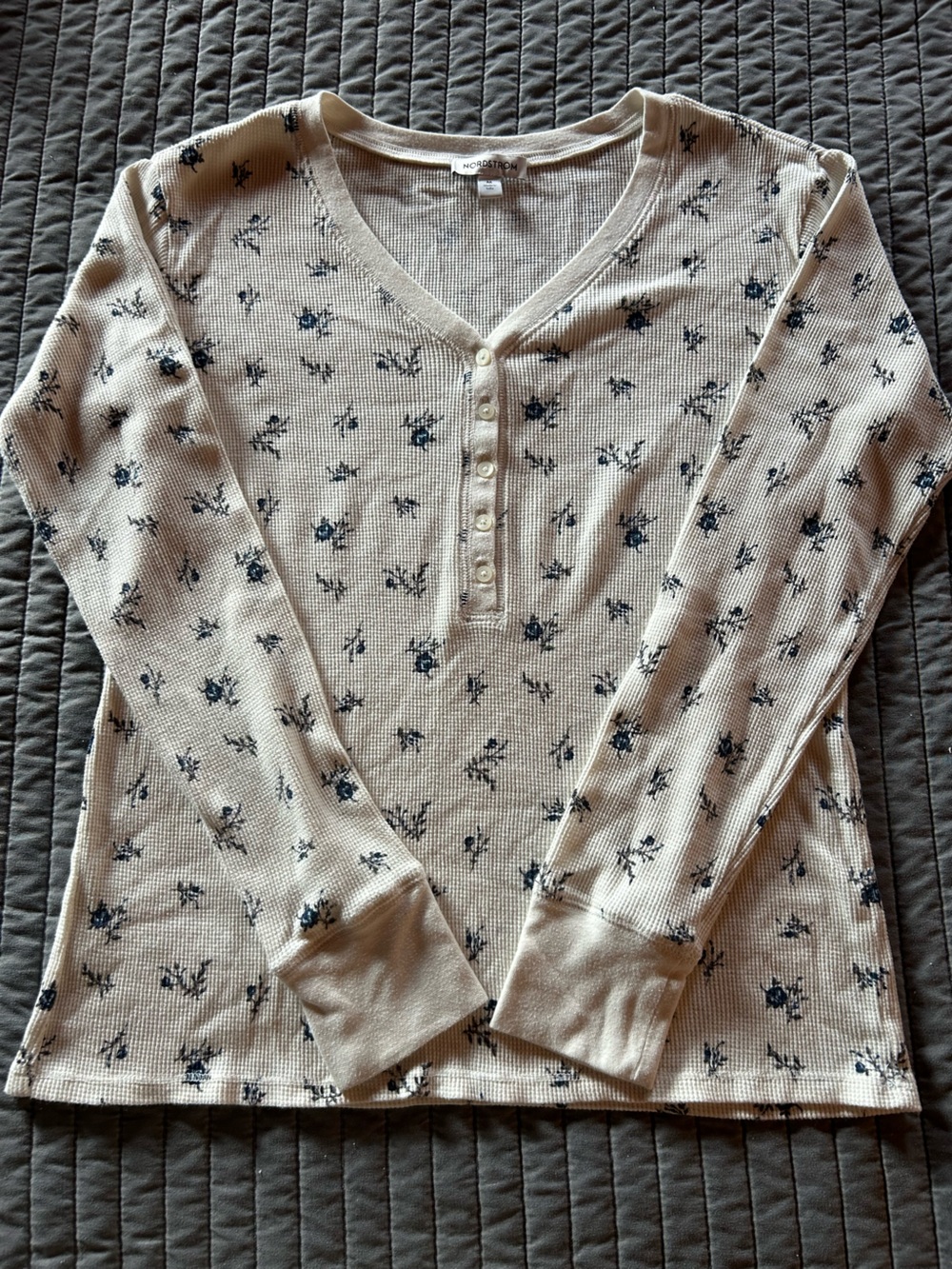 Nordstrom Cream Long-Sleeve Floral Henley